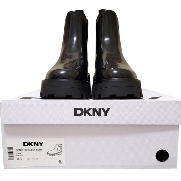 DKNY Women Senni Lug Sole Chunky Chelsea Boots Size US 5M Black Faux Leather - Picture 6 of 6